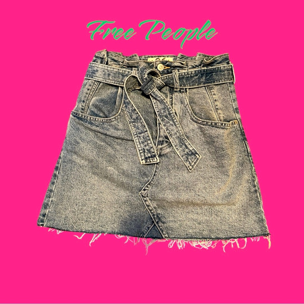 Free People denim paper bag, tie waist, high waist skirt. Sz 26. EUC. Worn once